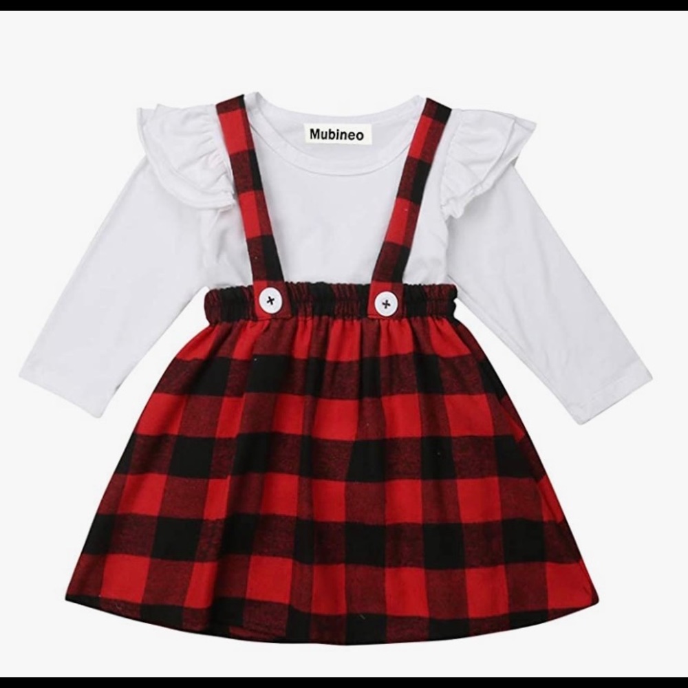 Plaid Overall skirt set